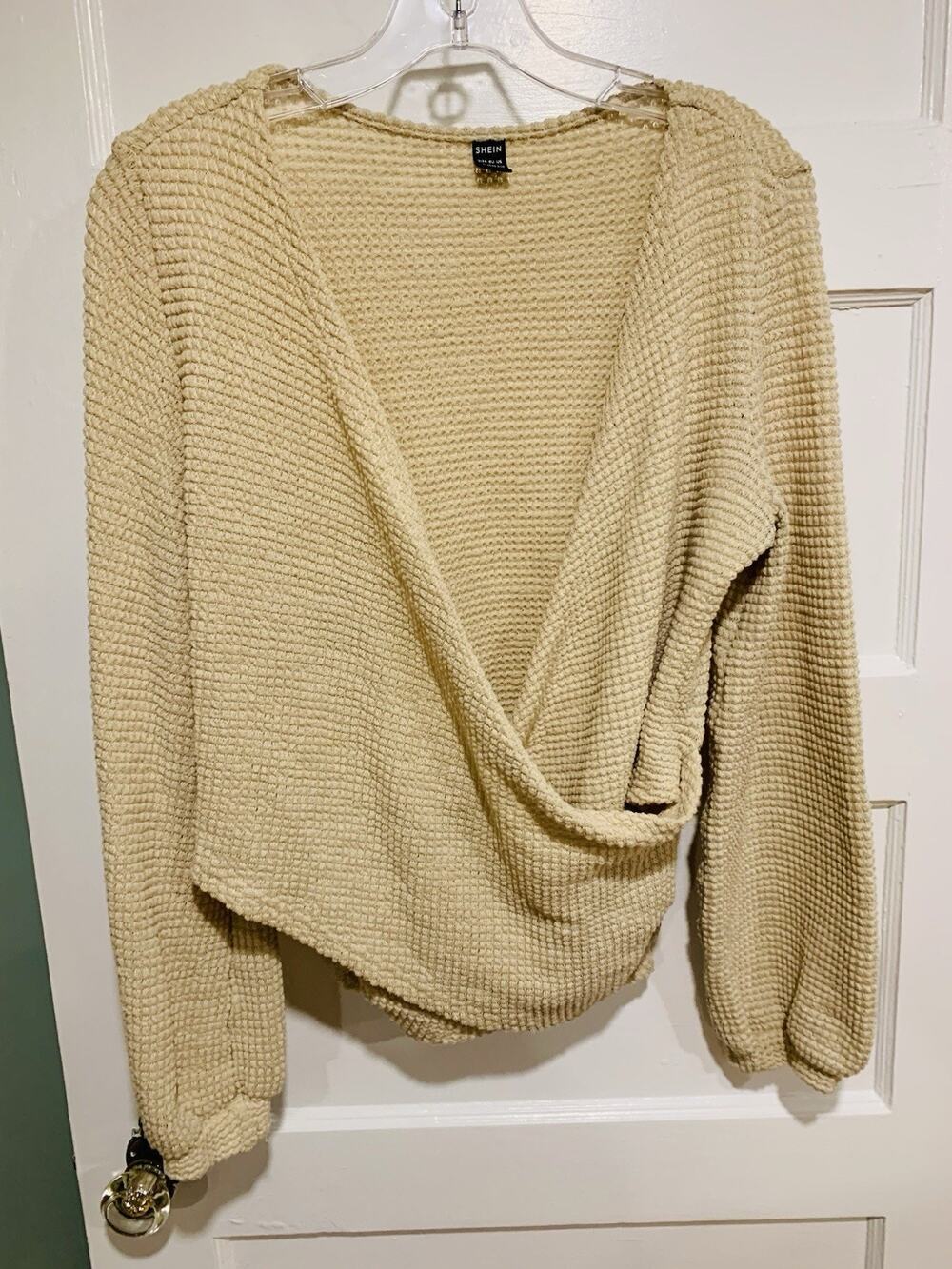 Shein Wrap Sweater Textures Waffle -knit Design Size Large